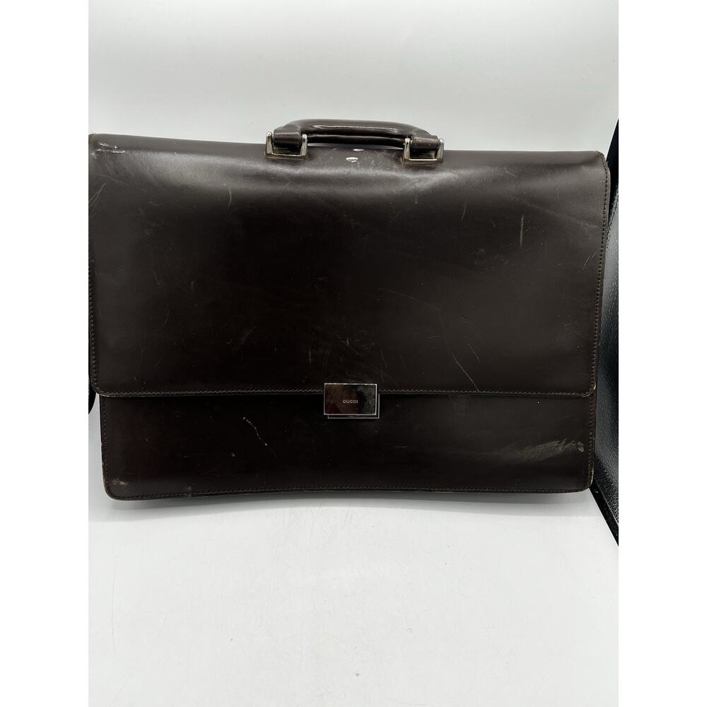 Vintage Gucci Dark Brown Leather Briefcase Combination Lock Made Italy AS IS - Picture 6 of 15